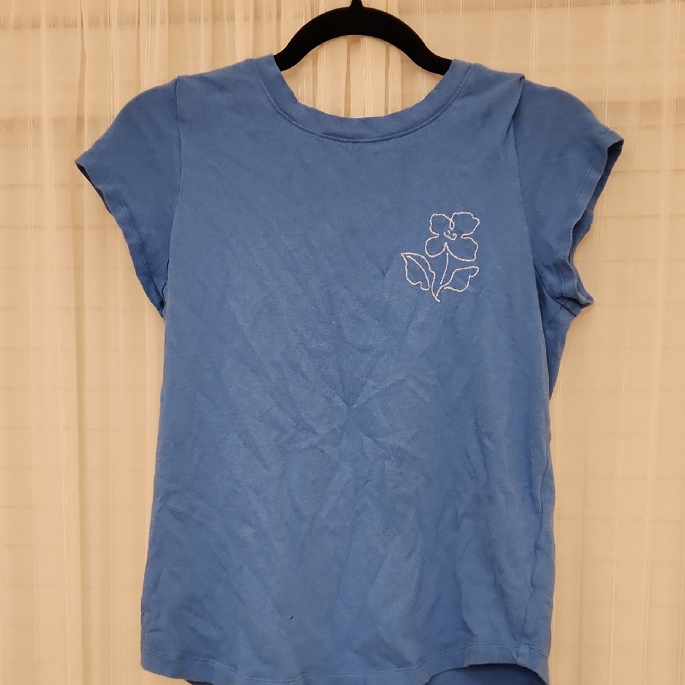 Madewell Blue Short Sleeve Tee with Floral Embroidery